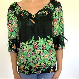 Black floral shirt | 3/4 sleeve shirt